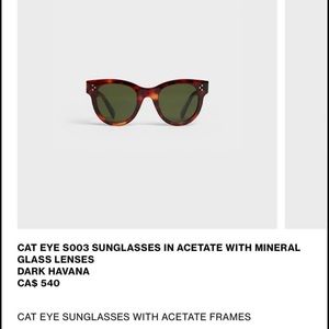 Celine Cat Eye Sunglasses - Colour: Dark Havana